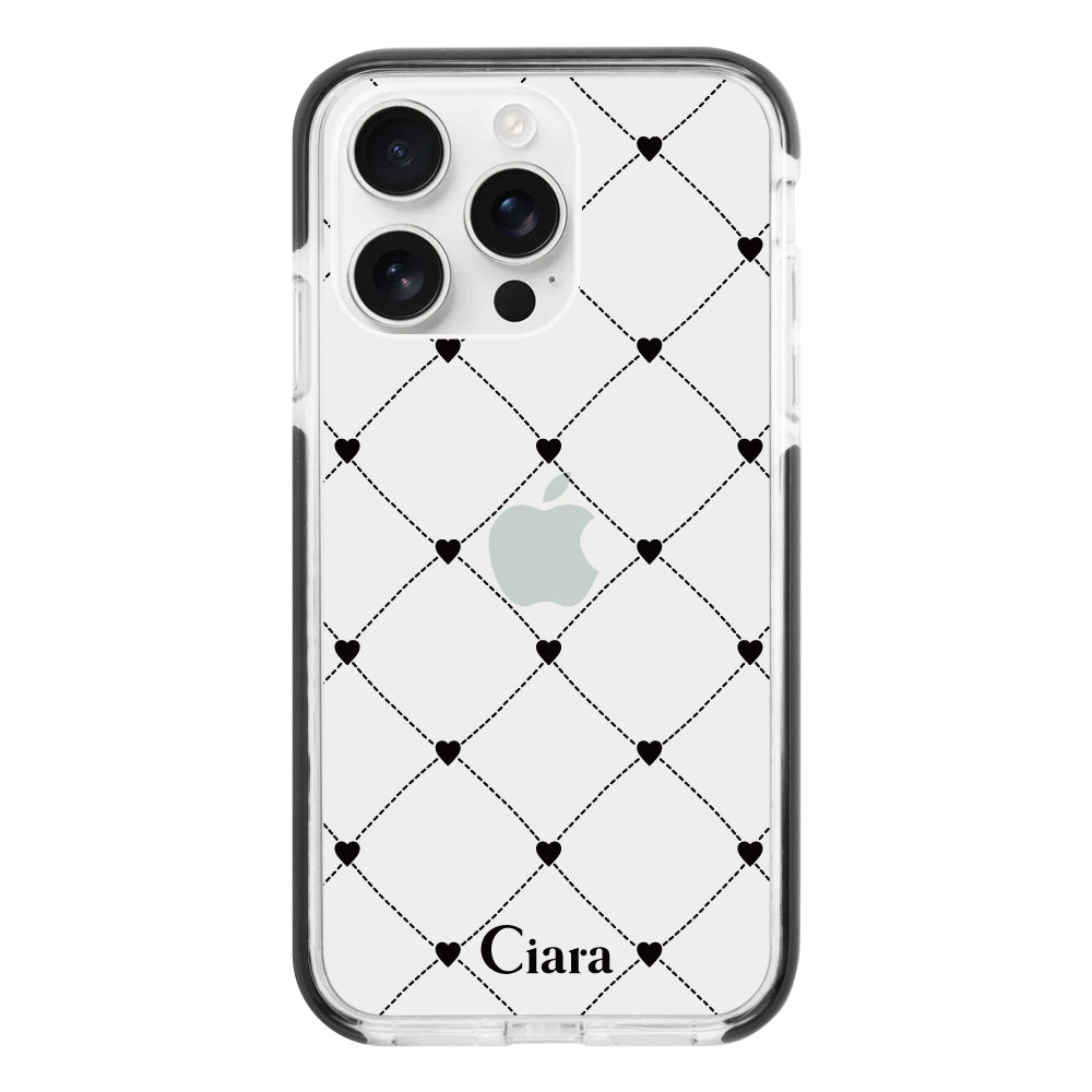 iPhone16ProMax クッションバンパー 耐衝撃クリアケース ハートキルティング ブラック