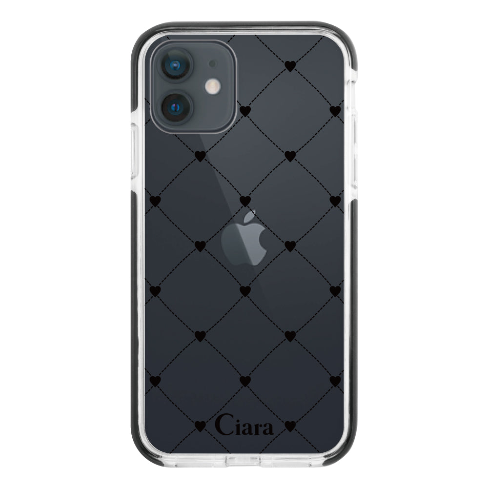 iPhoneXR クッションバンパー 耐衝撃クリアケース ハートキルティング ブラック