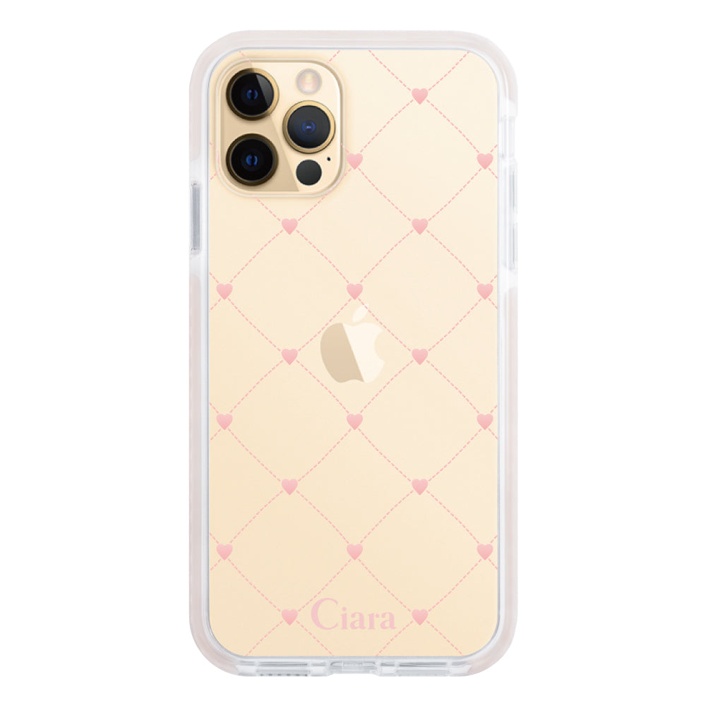 iPhone11ProMax クッションバンパー 耐衝撃クリアケース ハートキルティング ピンク