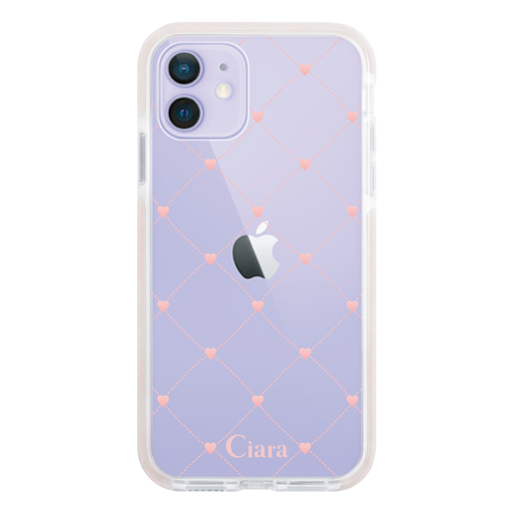 iPhone12/12Pro クッションバンパー 耐衝撃クリアケース ハートキルティング ピンク