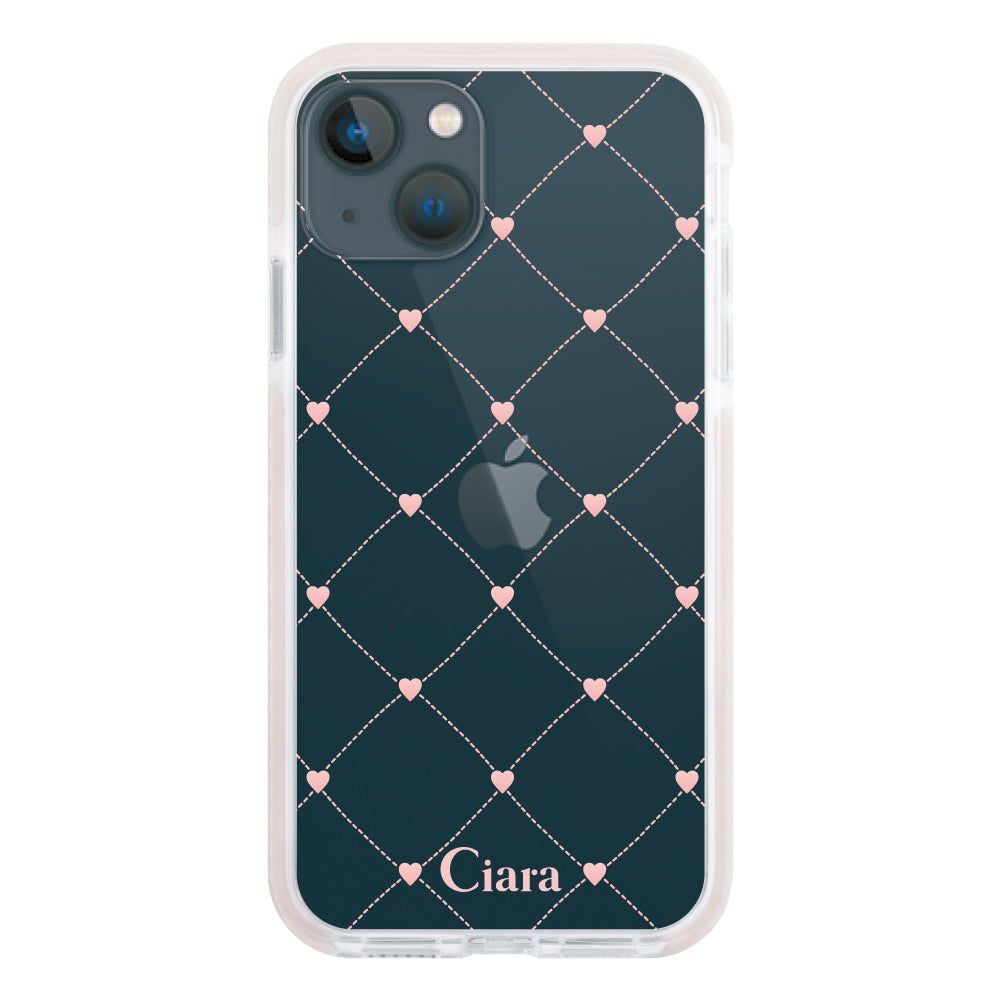 iPhone13mini クッションバンパー 耐衝撃クリアケース ハートキルティング ピンク