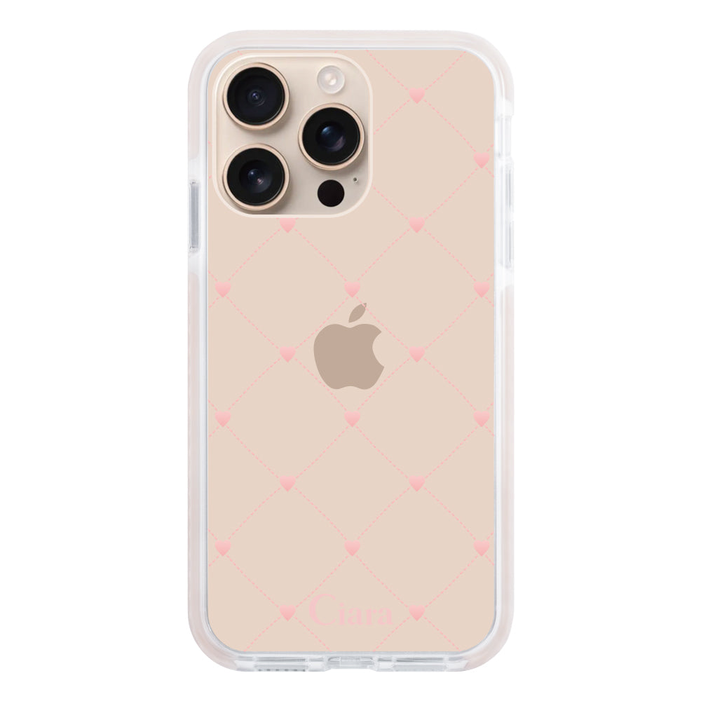iPhone16Pro クッションバンパー 耐衝撃クリアケース ハートキルティング ピンク