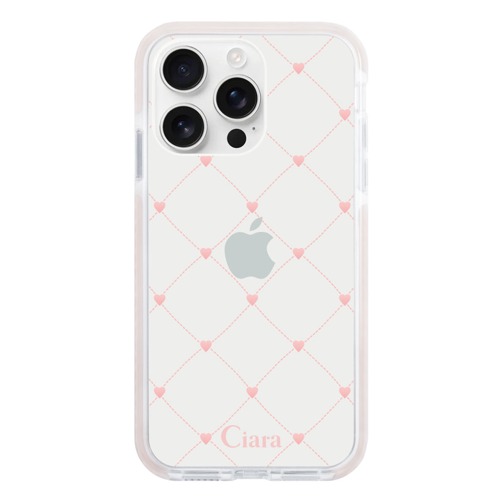 iPhone16ProMax クッションバンパー 耐衝撃クリアケース ハートキルティング ピンク