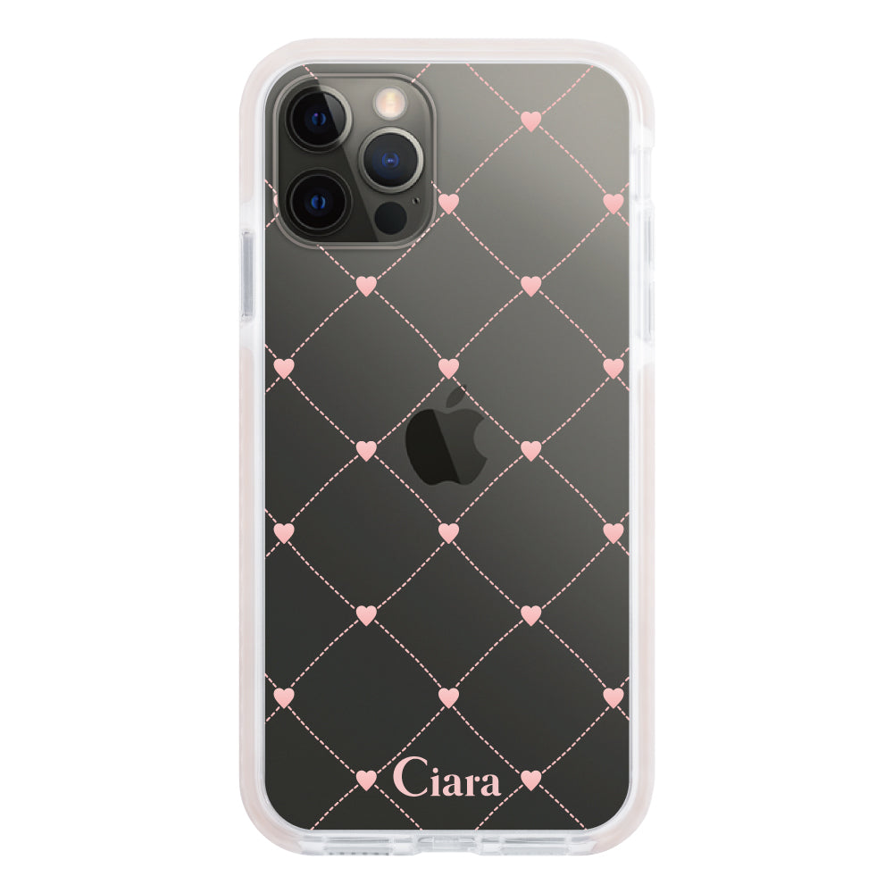 iPhoneX/XS クッションバンパー 耐衝撃クリアケース ハートキルティング ピンク
