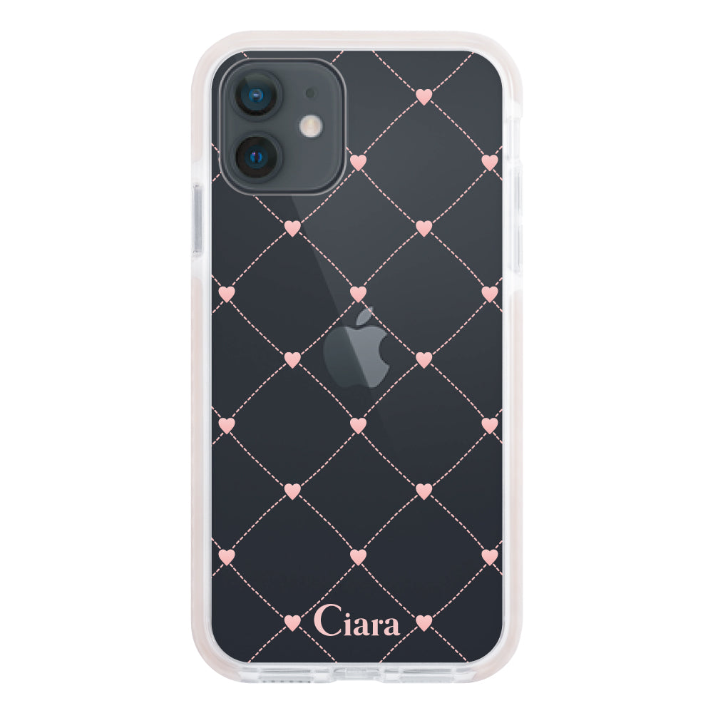 iPhoneXR クッションバンパー 耐衝撃クリアケース ハートキルティング ピンク