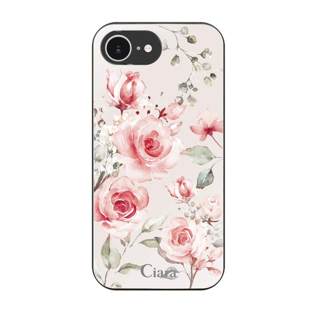 iPhone16e ガラス 強化ガラスケース スプリンクルフラワー ピンク