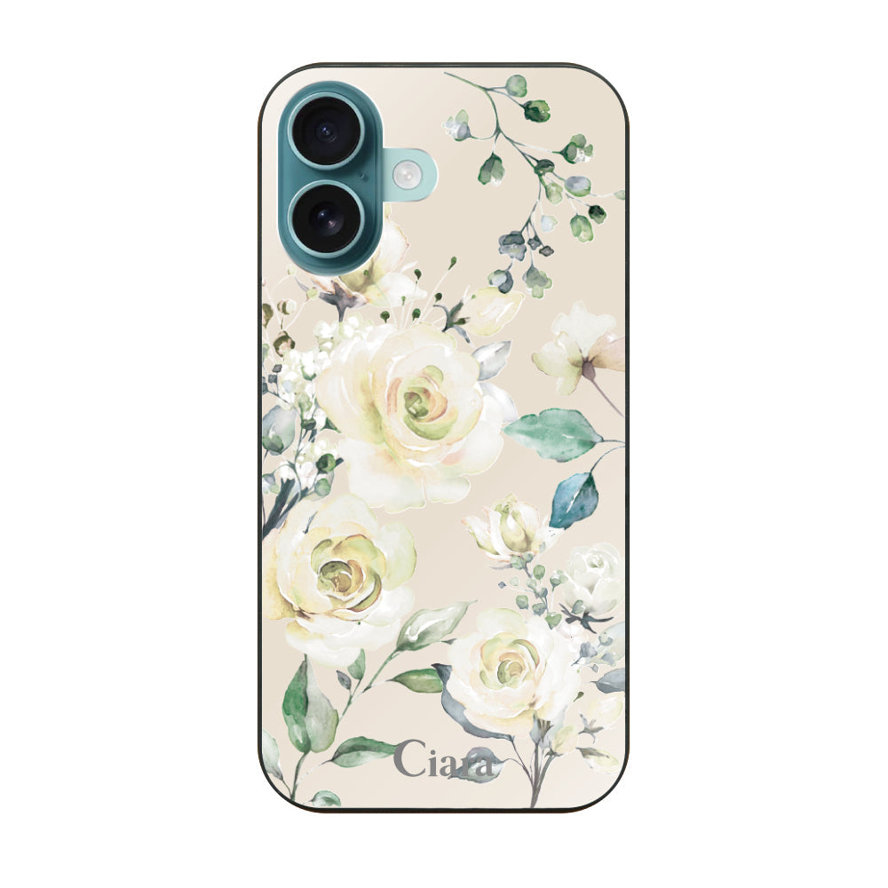 iPhone16Plus ガラス 強化ガラスケース スプリンクルフラワー イエロー