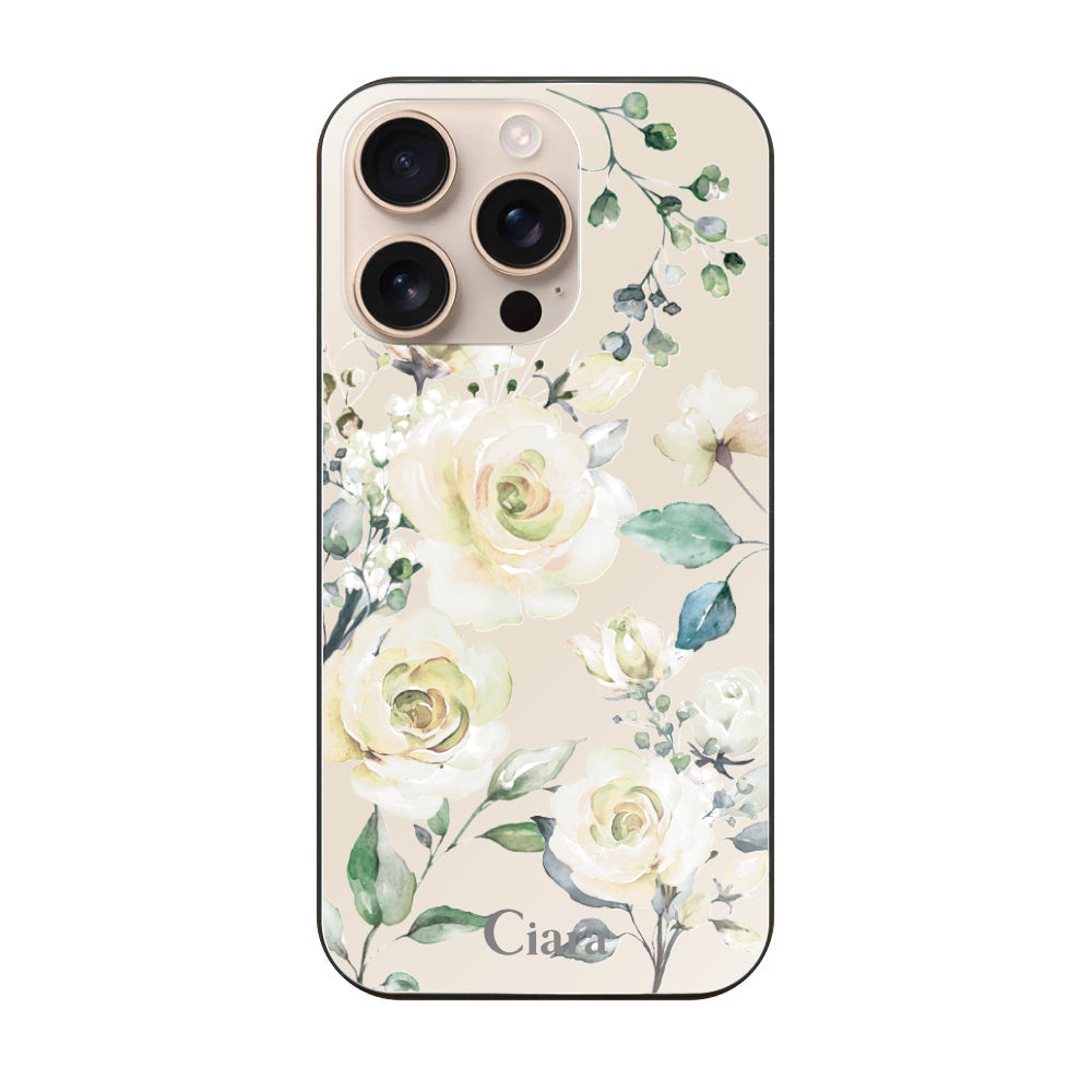 iPhone16Pro ガラス 強化ガラスケース スプリンクルフラワー イエロー