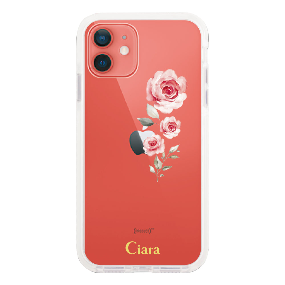 iPhone11 クッションバンパー 耐衝撃クリアケース ヴァーティカルフラワー ピンク