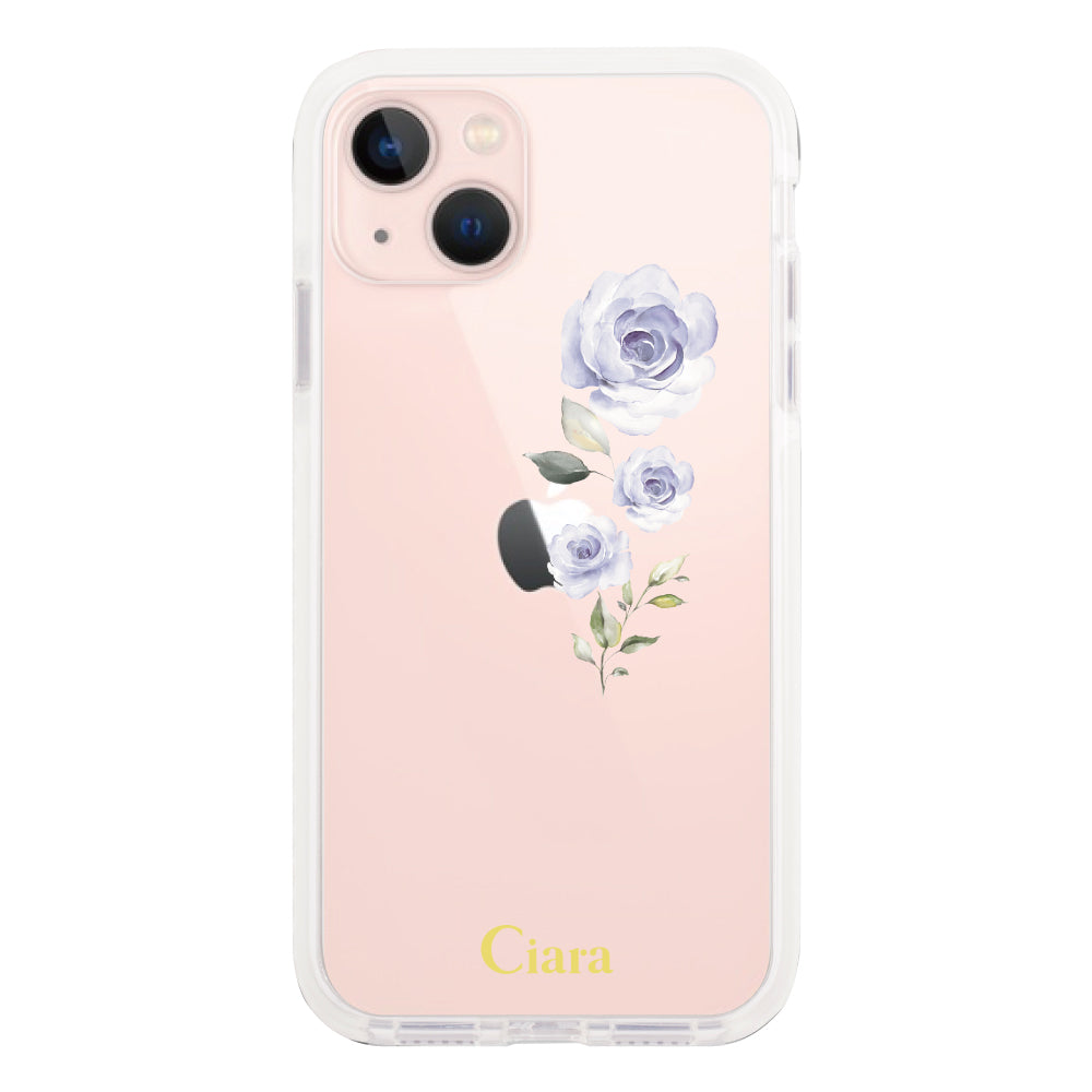 iPhone13 クッションバンパー 耐衝撃クリアケース ヴァーティカルフラワー イエロー