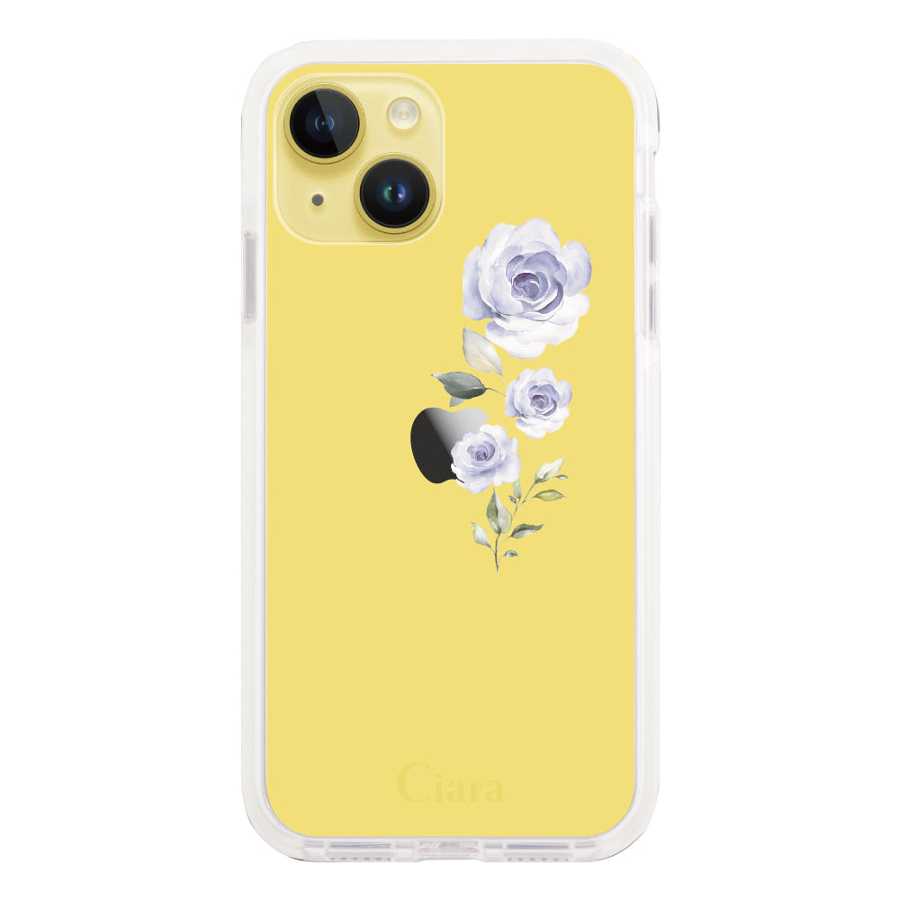 iPhone14Plus クッションバンパー 耐衝撃クリアケース ヴァーティカルフラワー イエロー
