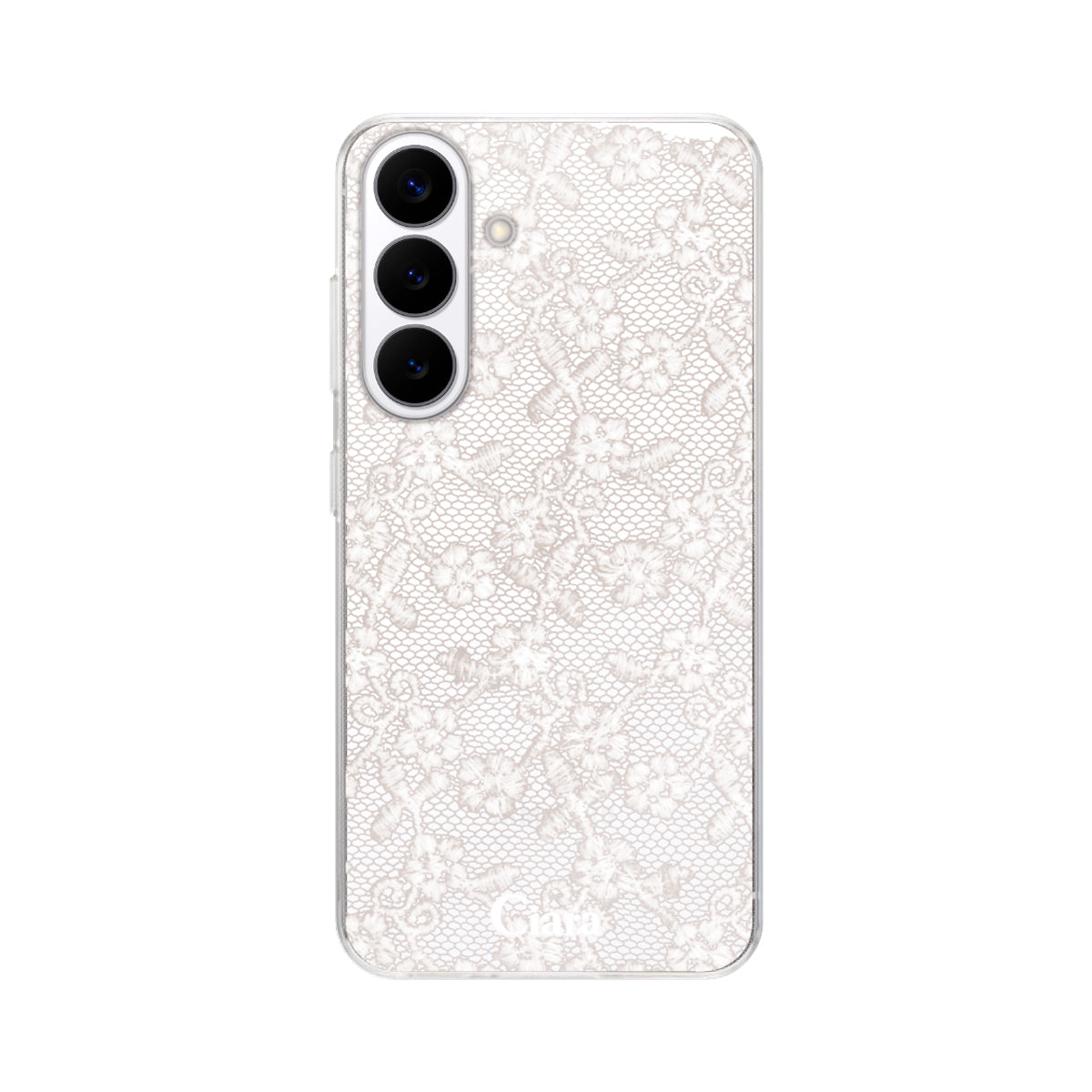GalaxyS26 クリアケース ファブリックスモールフラワーレース ホワイト