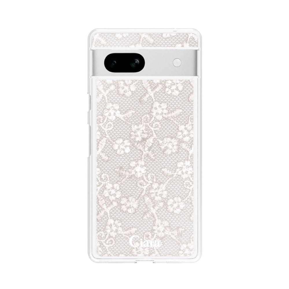 GooglePixel7aケース クリアケース ファブリックスモールフラワーレース ホワイト