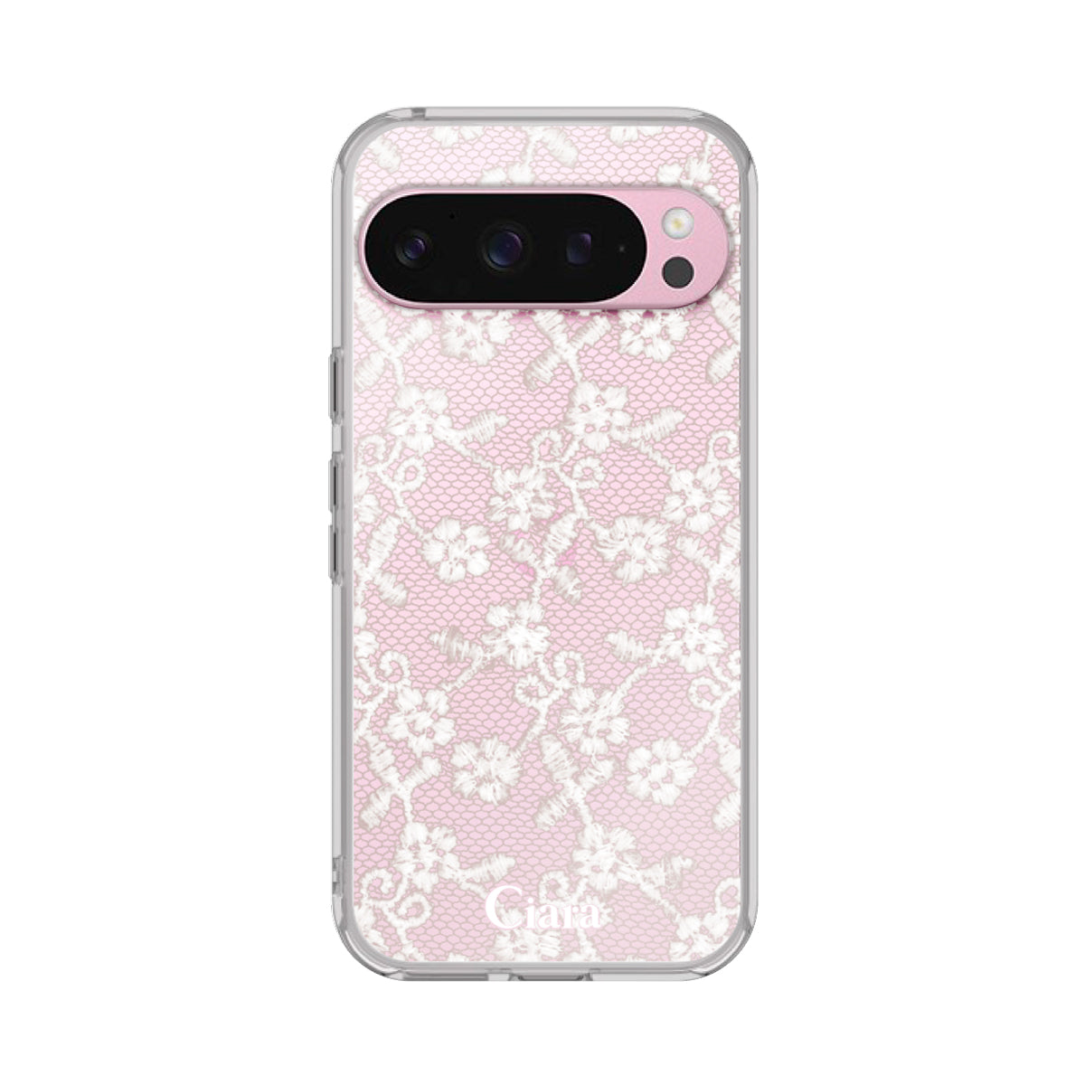 GooglePixel9/9Pro クリアケース ファブリックスモールフラワーレース ホワイト
