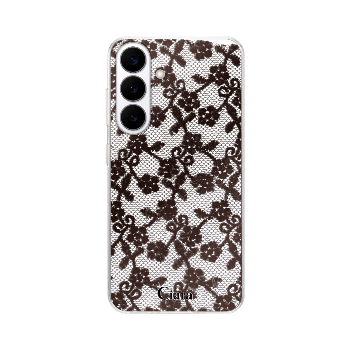 GalaxyS26 クリアケース ファブリックスモールフラワーレース ブラック