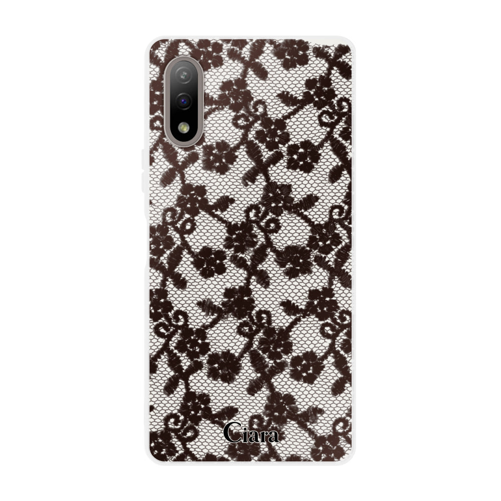 Xperia10Ⅲ クリアケース ファブリックスモールフラワーレース ブラック