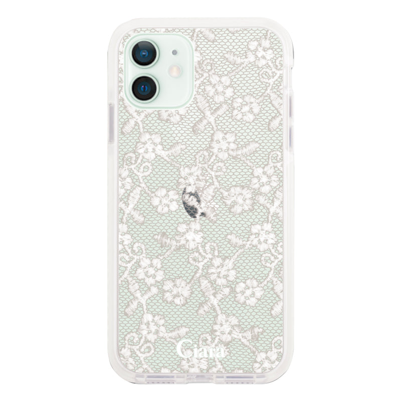 iPhoneケース クッションバンパー 耐衝撃クリアケース ファブリックスモールフラワーレース