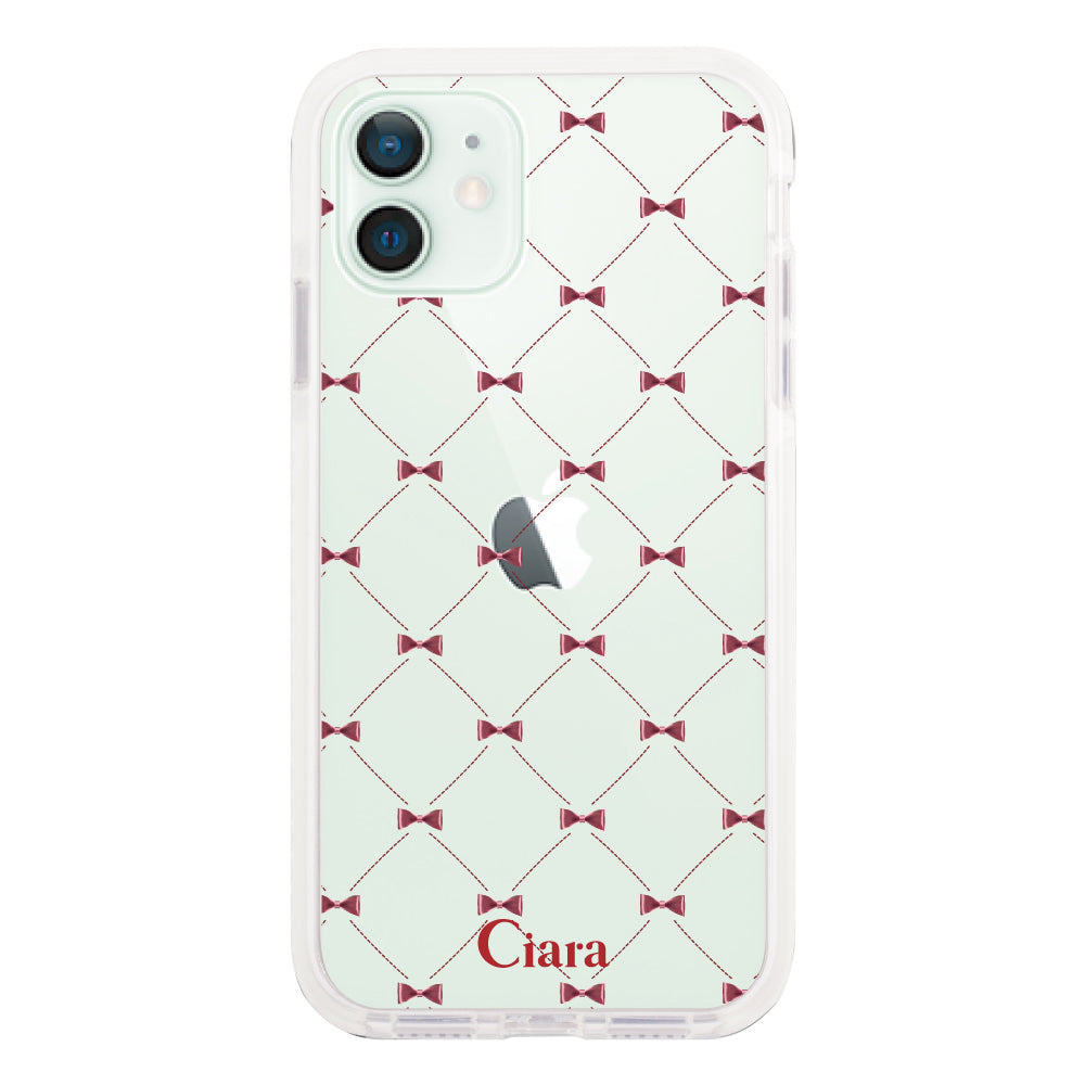iPhone12mini クッションバンパー 耐衝撃クリアケース キルティングリボン レッド