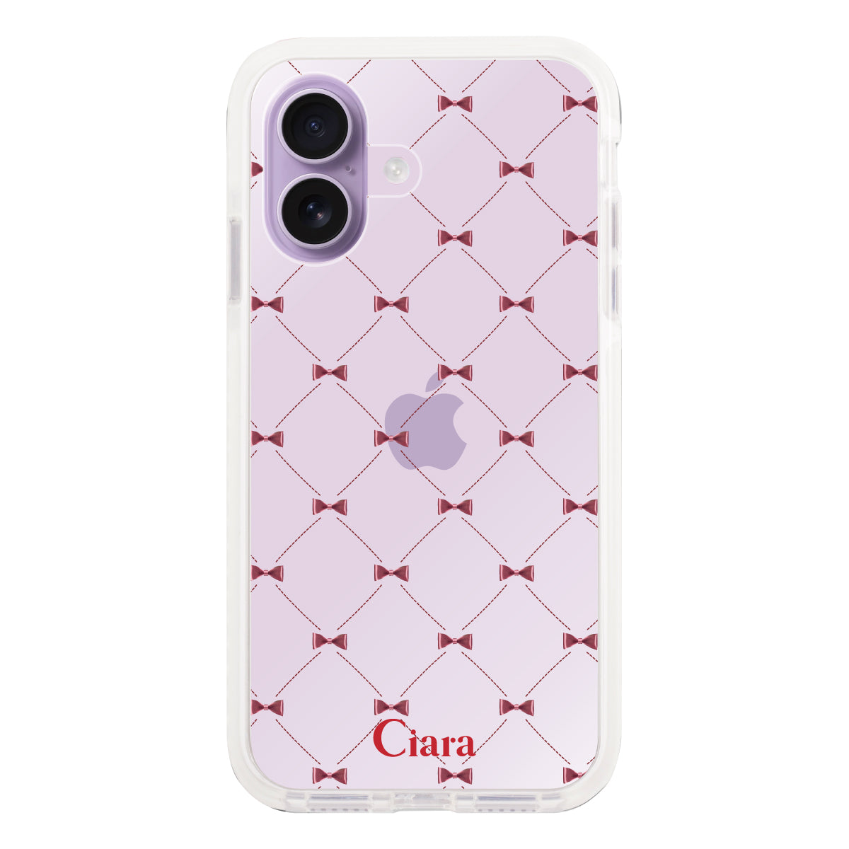 iPhone17 クッションバンパー 耐衝撃クリアケース キルティングリボン レッド