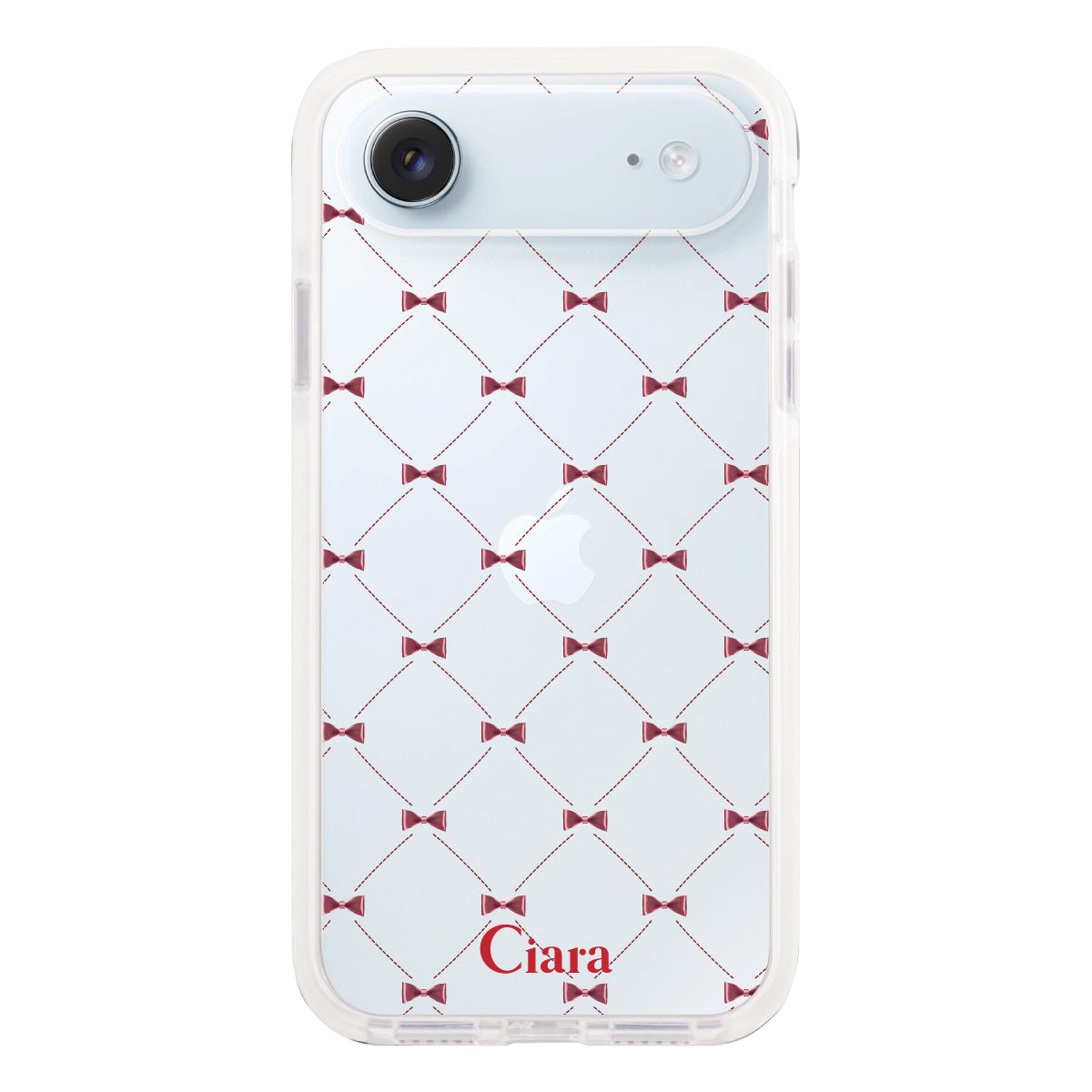 iPhoneAir クッションバンパー 耐衝撃クリアケース キルティングリボン レッド