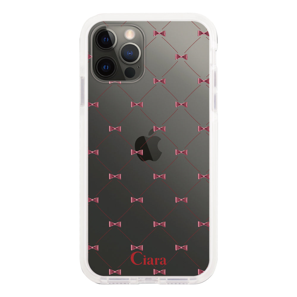 iPhoneX/XS クッションバンパー 耐衝撃クリアケース キルティングリボン レッド