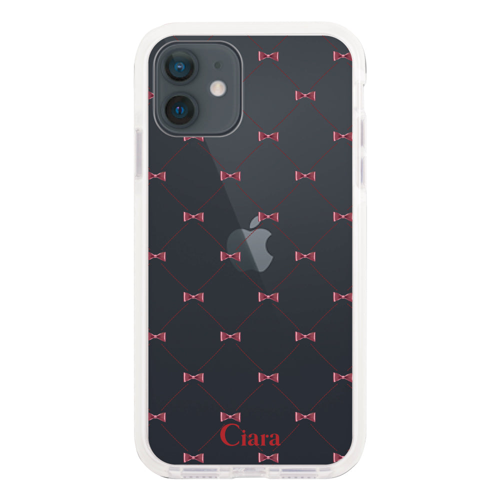 iPhoneXR クッションバンパー 耐衝撃クリアケース キルティングリボン レッド