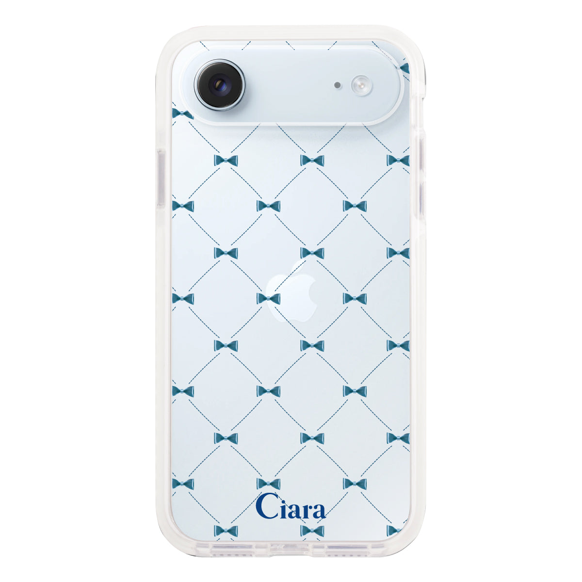 iPhoneAir クッションバンパー 耐衝撃クリアケース キルティングリボン ブルー