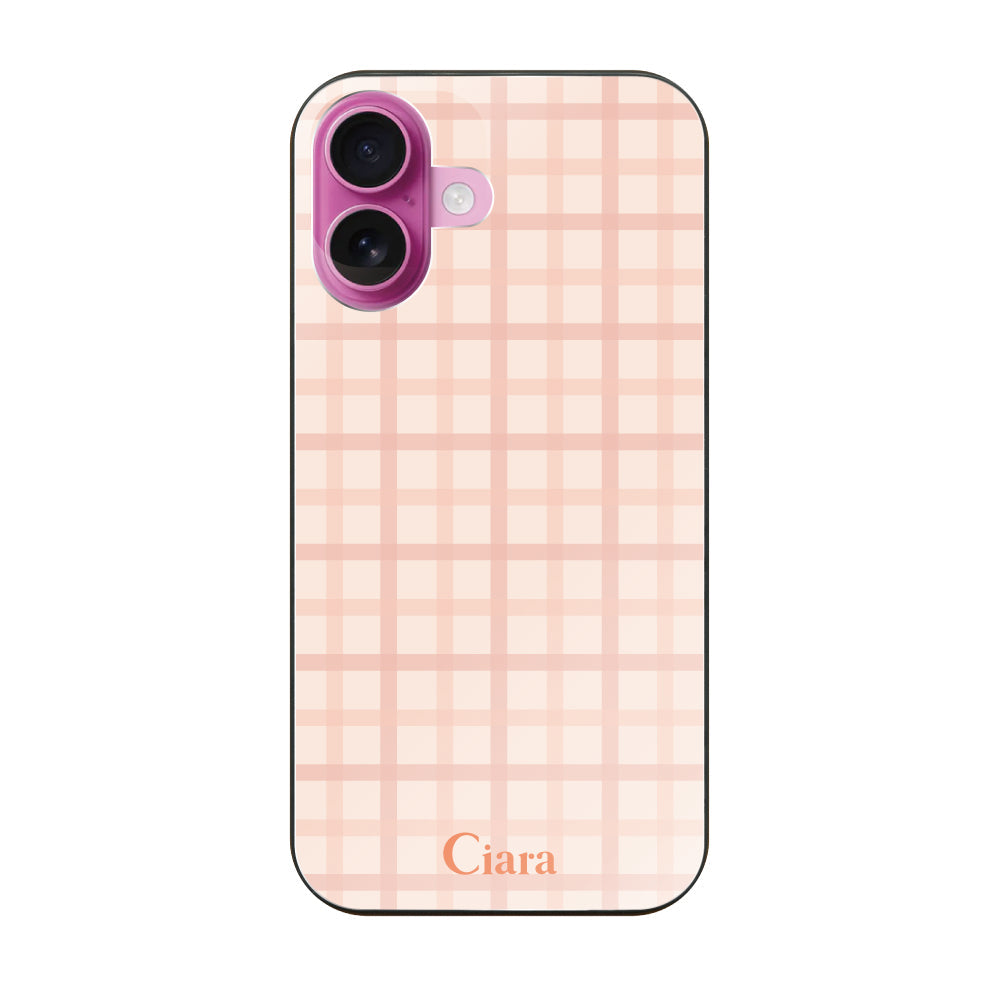 iPhone16 ガラス 強化ガラスケース ブロックチェック ピンク