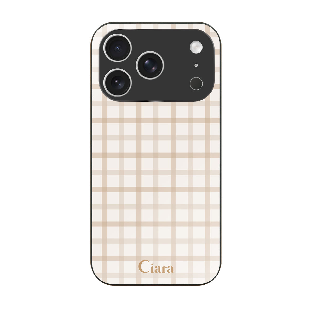 iPhone17Pro ガラス 強化ガラスケース ブロックチェック ベージュ