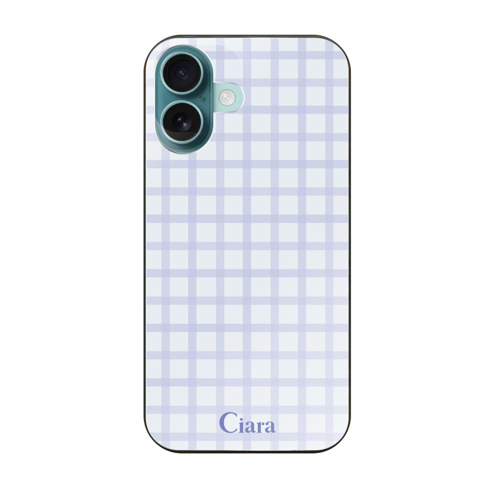 iPhone16Plus ガラス 強化ガラスケース ブロックチェック ブルー