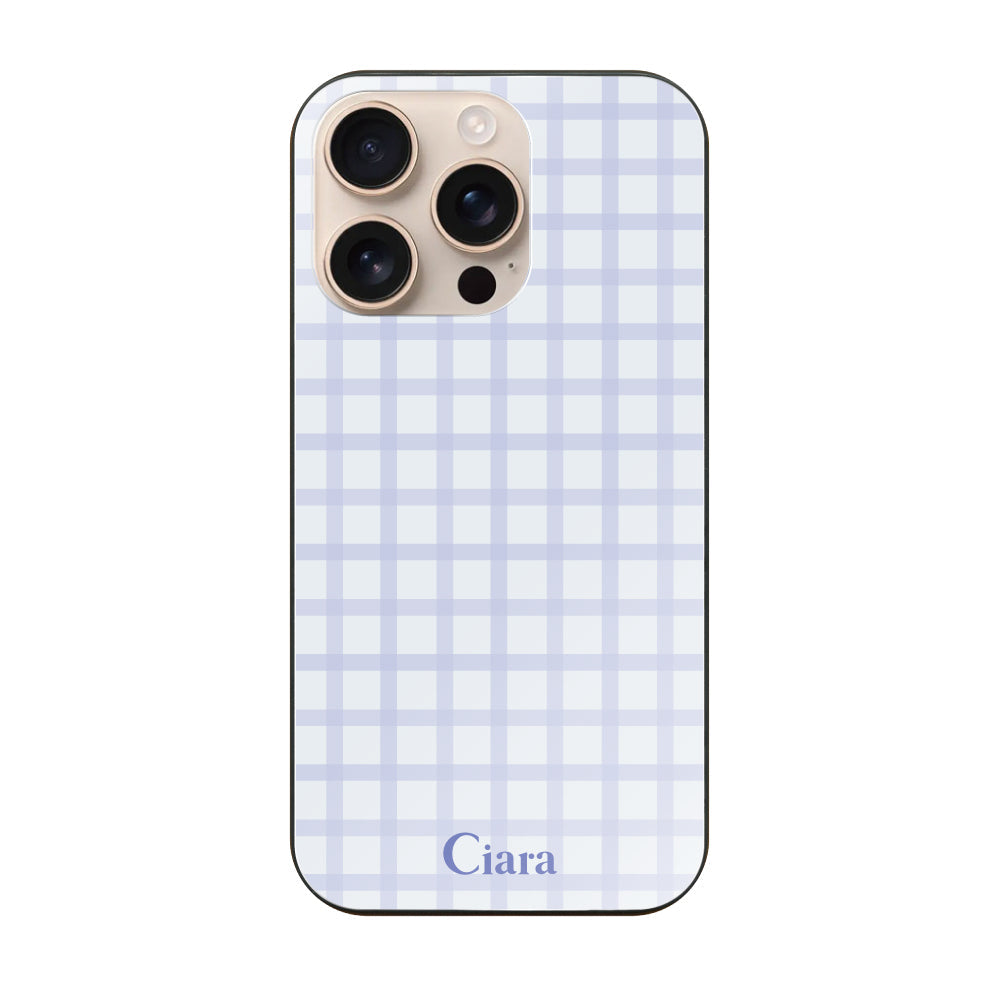 iPhone16Pro ガラス 強化ガラスケース ブロックチェック ブルー