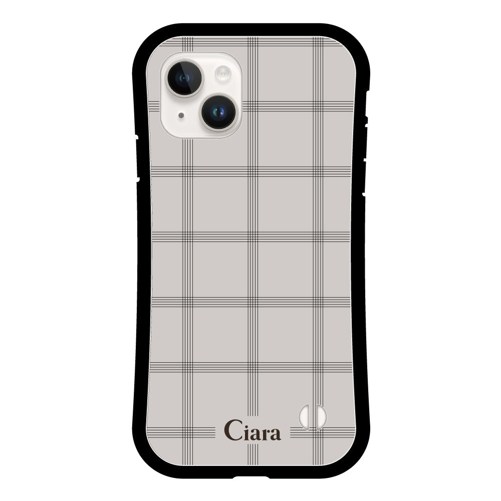 iPhone14 グリップ 耐衝撃ケース グラフチェック グレー