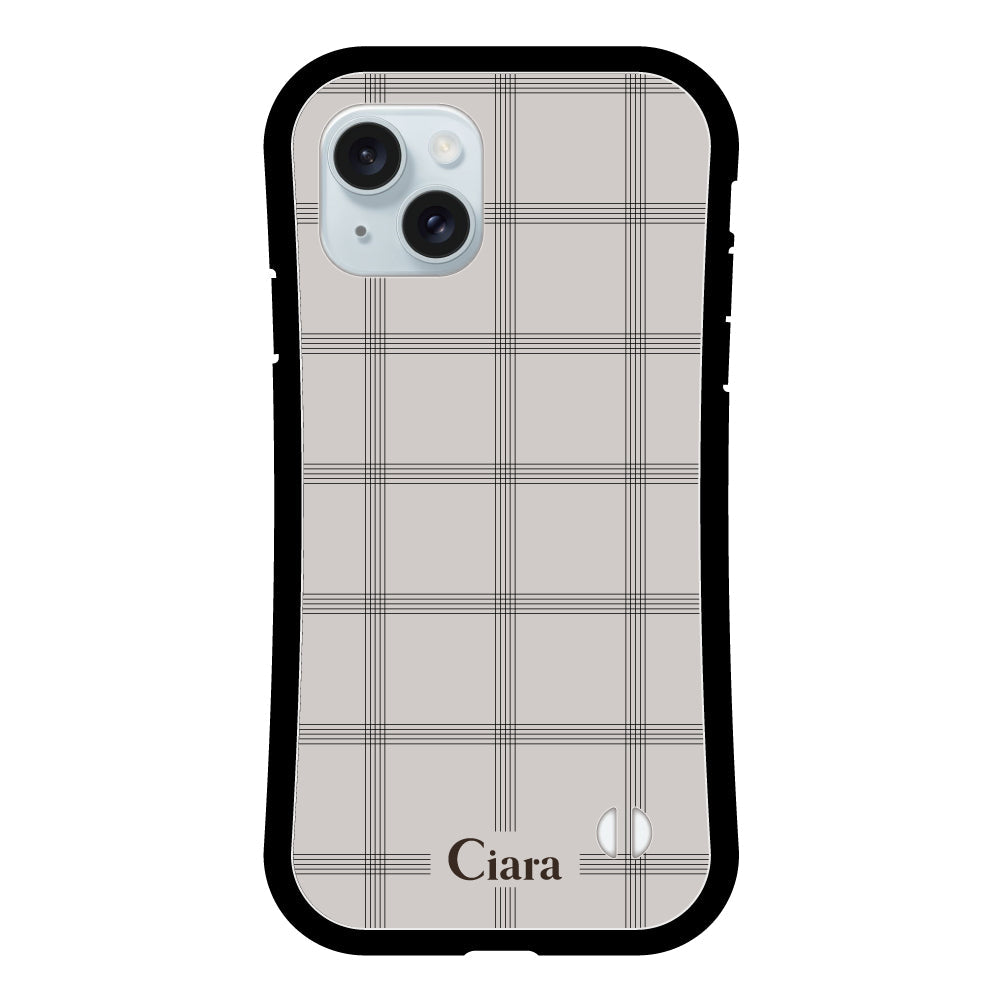 iPhone15Plus グリップ 耐衝撃ケース グラフチェック グレー