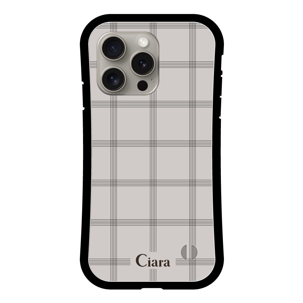 iPhone15Pro グリップ 耐衝撃ケース グラフチェック グレー