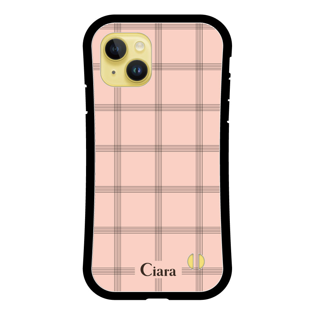 iPhone14Plus グリップ 耐衝撃ケース グラフチェック ママレード