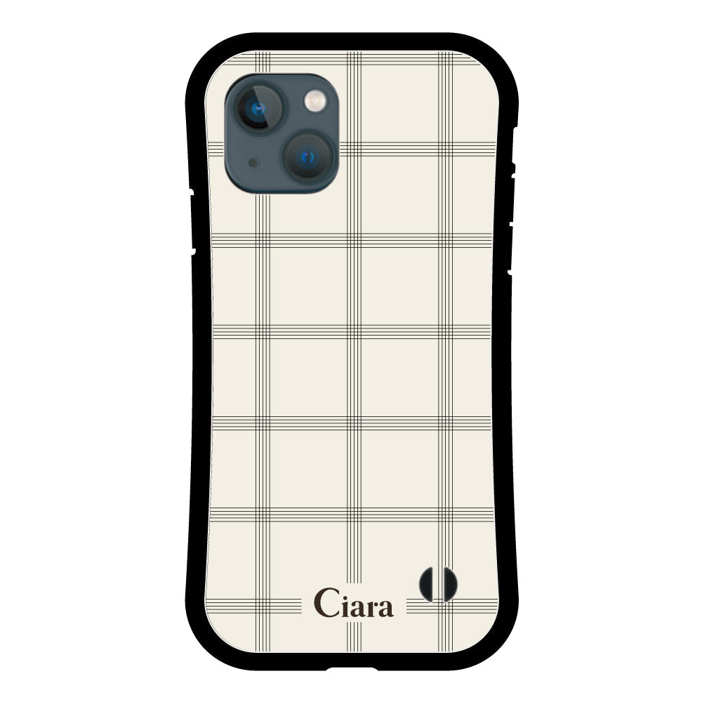 iPhone13mini グリップ 耐衝撃ケース グラフチェック ベージュ
