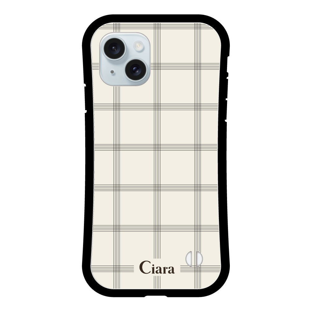 iPhone15Plus グリップ 耐衝撃ケース グラフチェック ベージュ