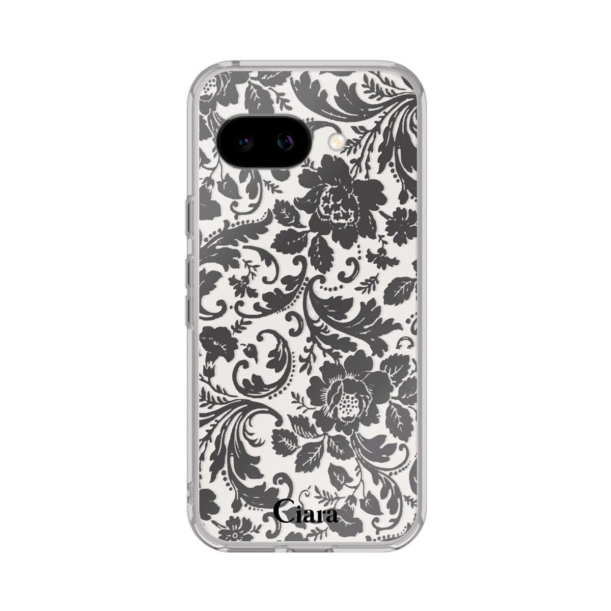 GooglePixel9a クリアケース ヴィンテージフラワー ブラック