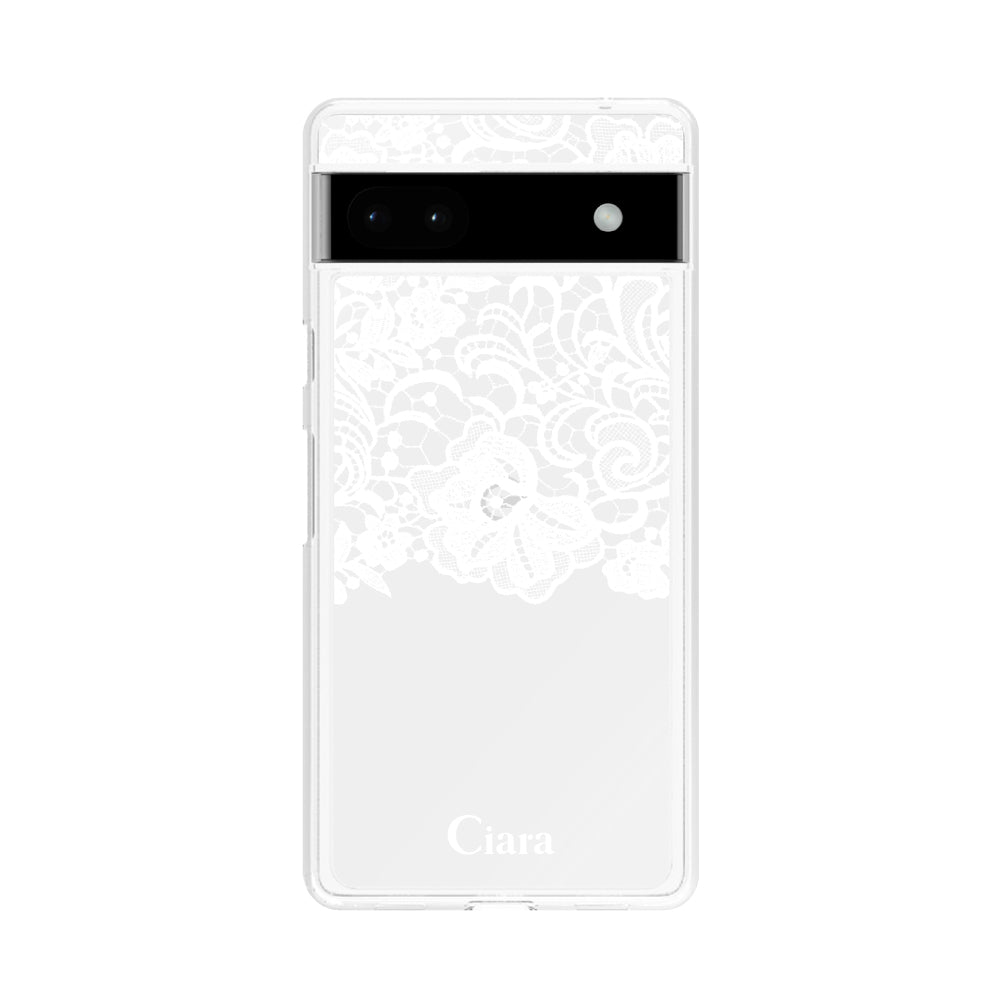 GooglePixel6a クリアケース ファブリックカラーレース ホワイト