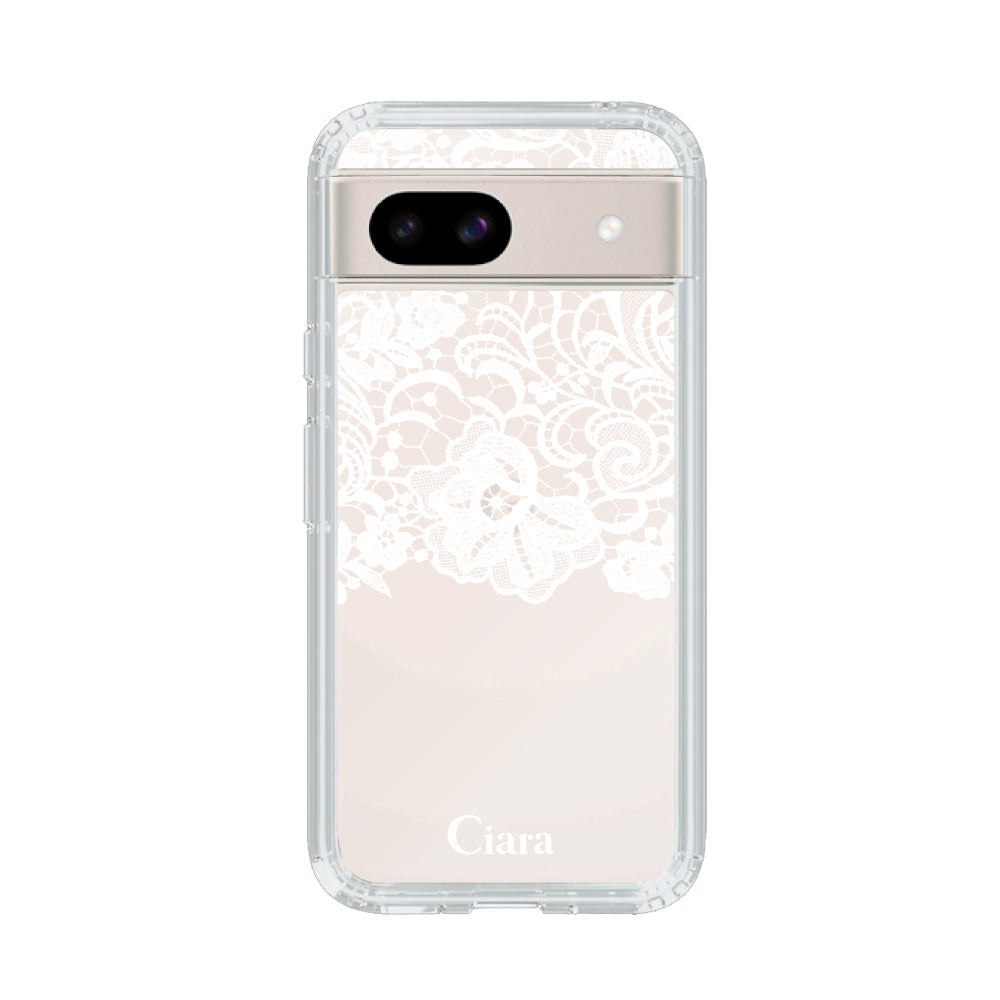 GooglePixel9/9Pro クリアケース ファブリックカラーレース ホワイト
