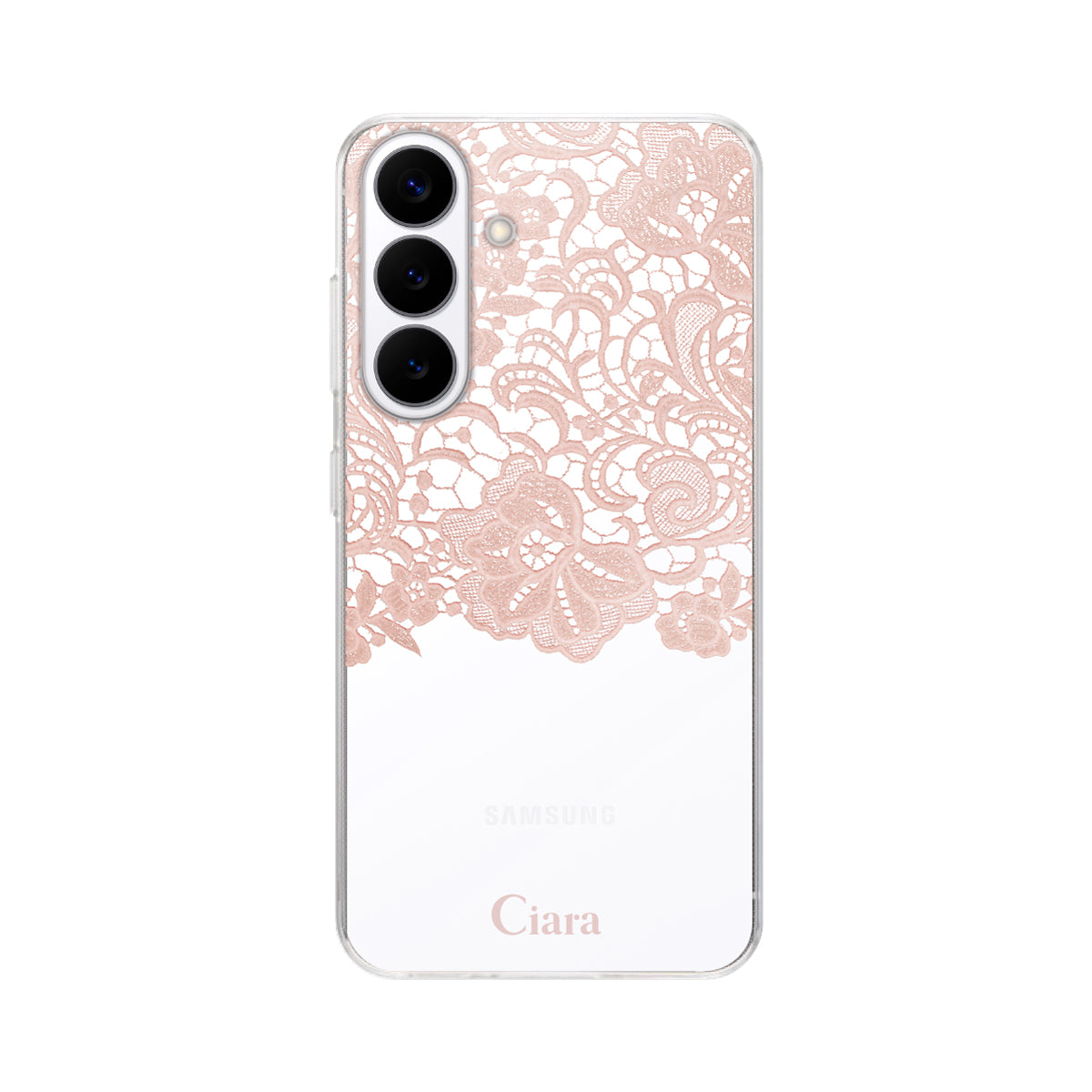 GalaxyS26 クリアケース ファブリックカラーレース ピンク