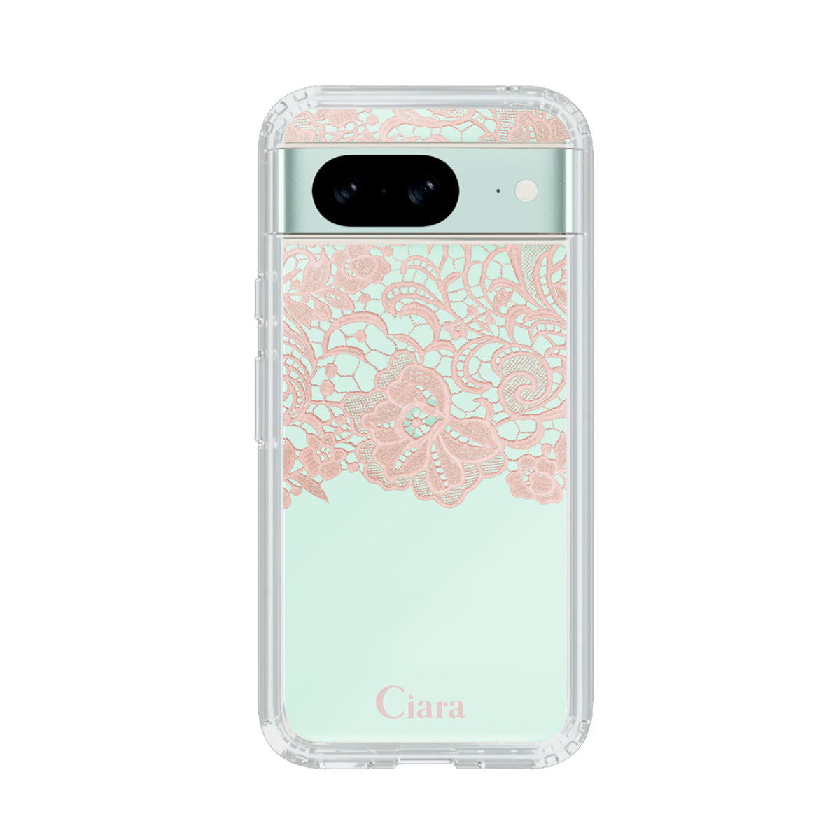 GooglePixel8a クリアケース ファブリックカラーレース ピンク