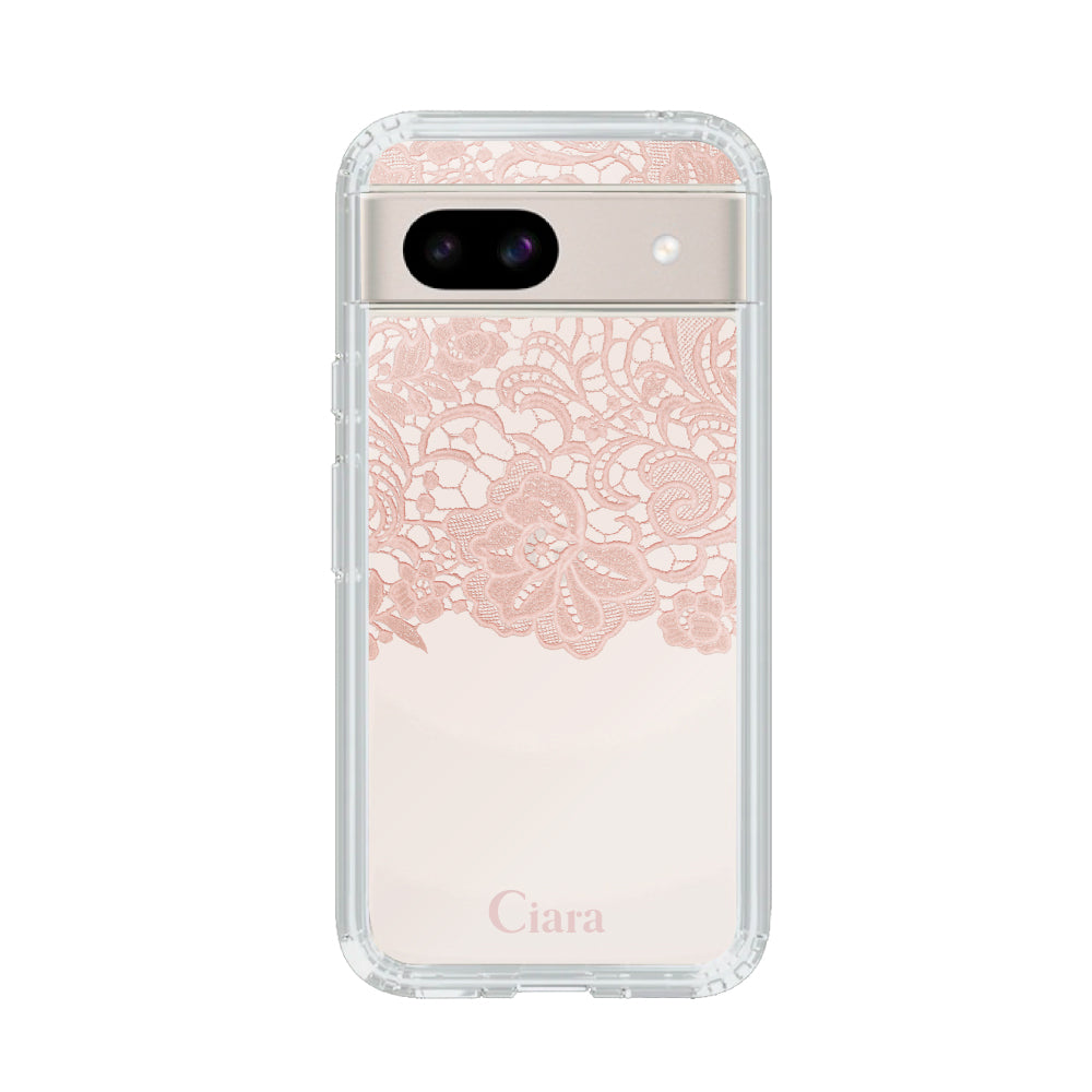 GooglePixel9/9Pro クリアケース ファブリックカラーレース ピンク