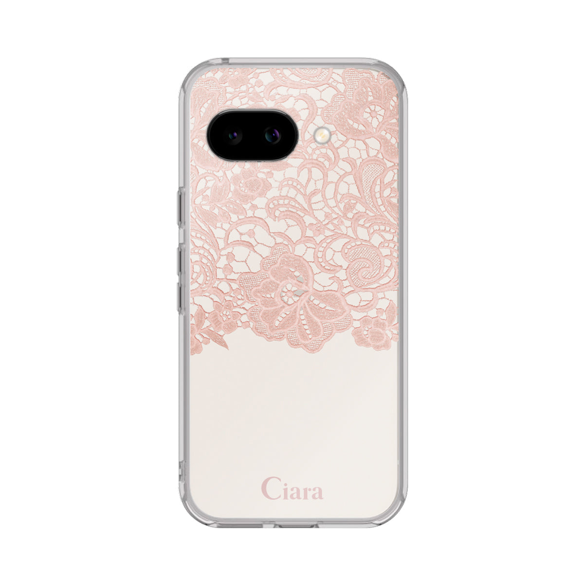 GooglePixel9a クリアケース ファブリックカラーレース ピンク