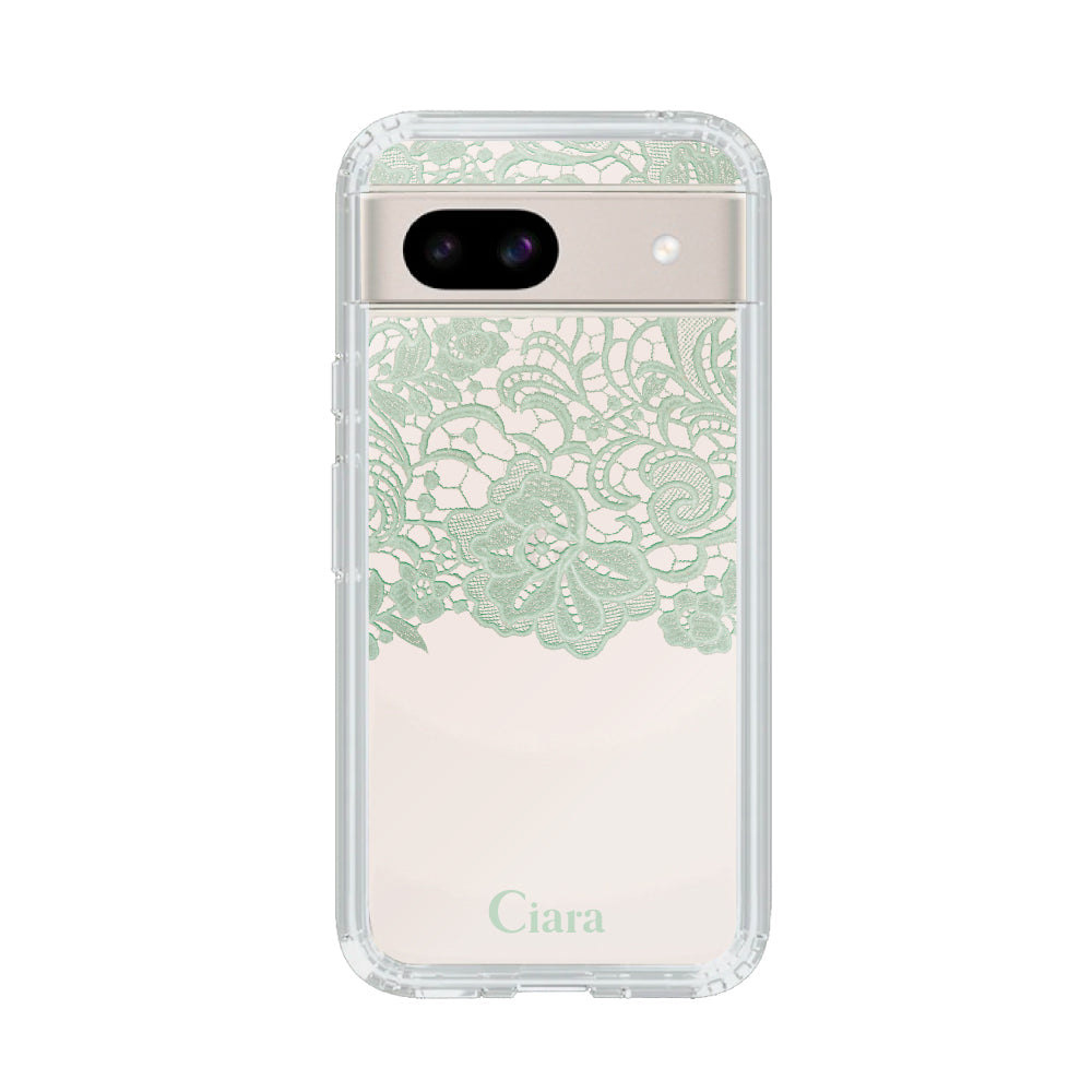 GooglePixel9/9Pro クリアケース ファブリックカラーレース グリーン