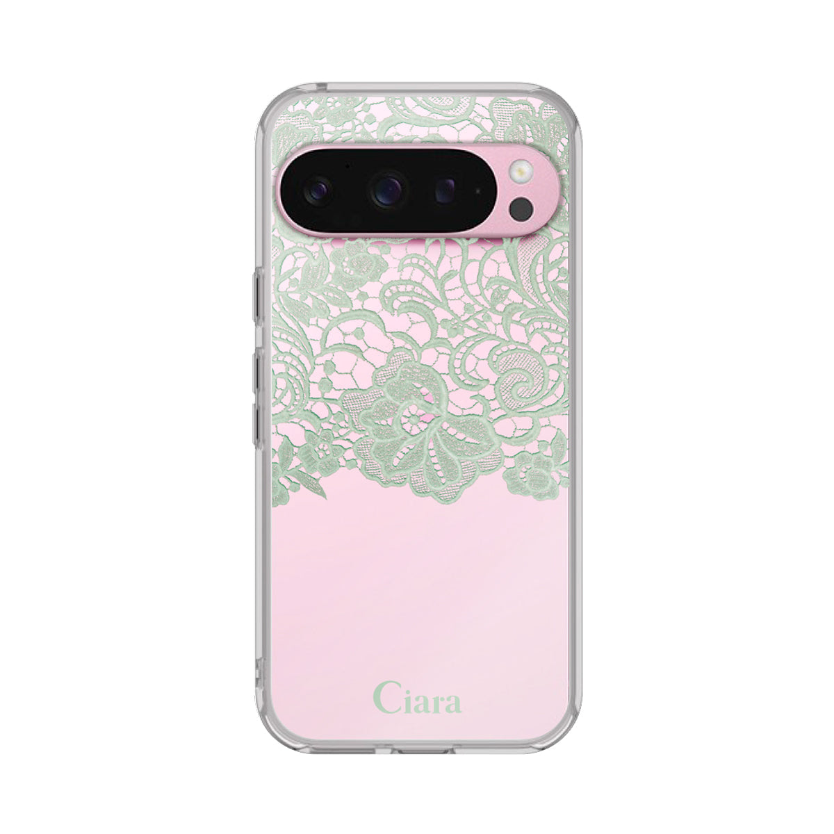GooglePixel9a クリアケース ファブリックカラーレース グリーン