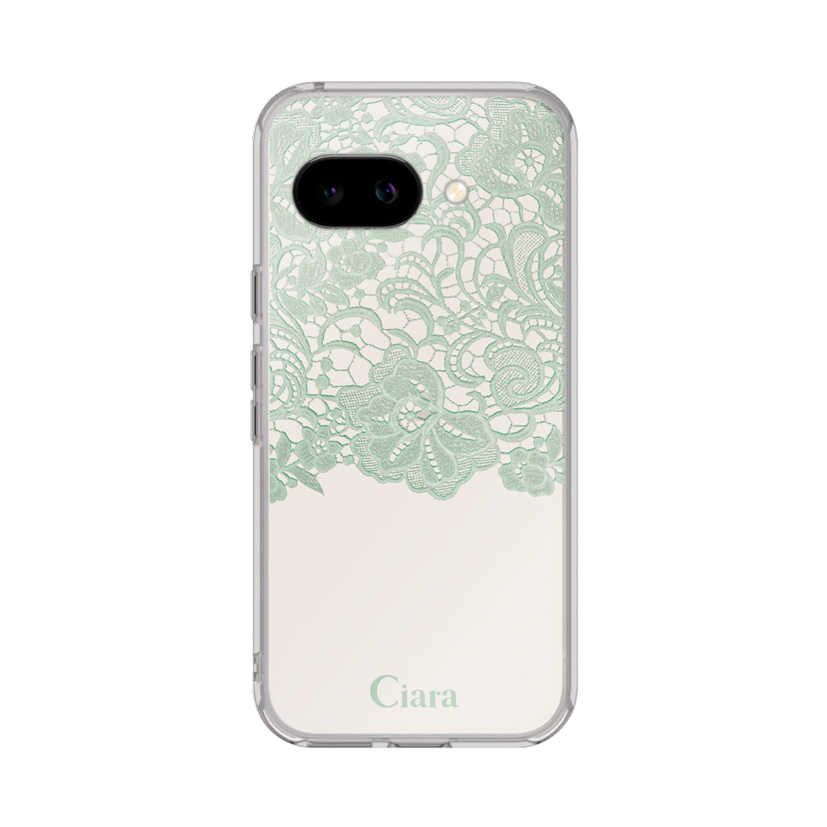 GooglePixel9a クリアケース ファブリックカラーレース グリーン