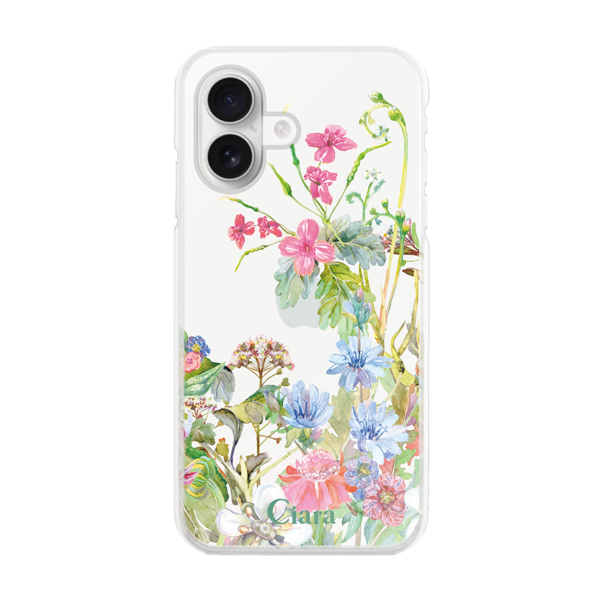 iPhone16 ハイブリッド クリアケース ボタニカルフラワー ピンク