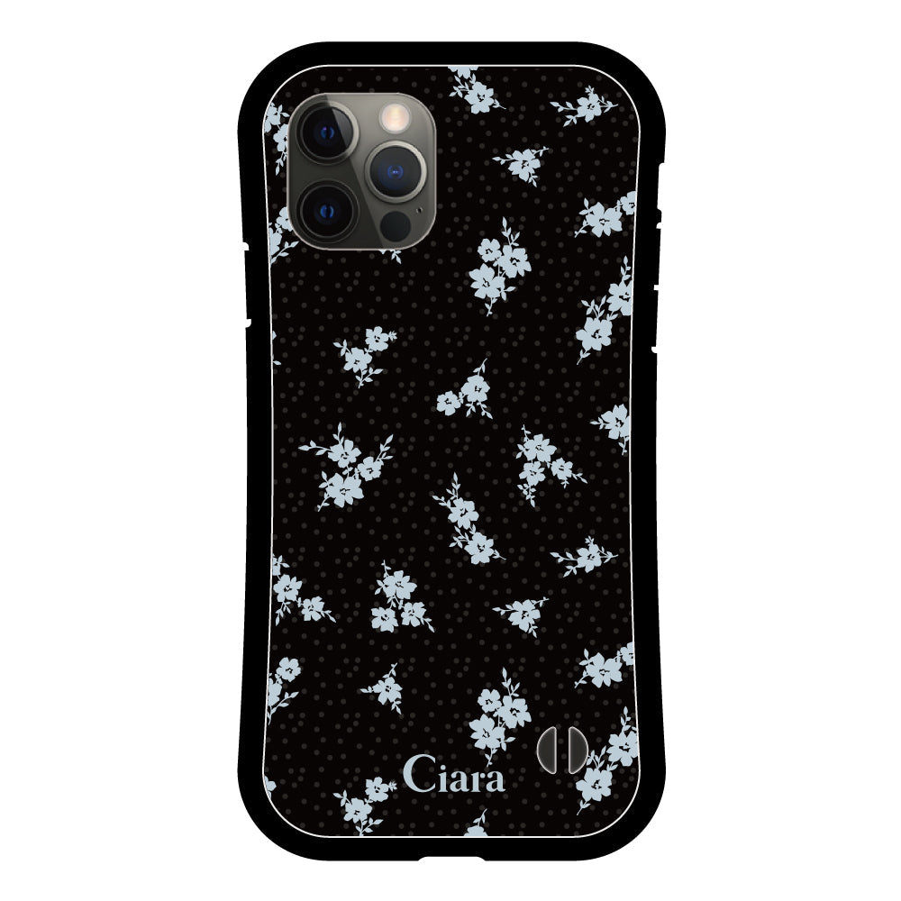 iPhoneX/XS グリップ 耐衝撃ケース ドットフラワー ブラック