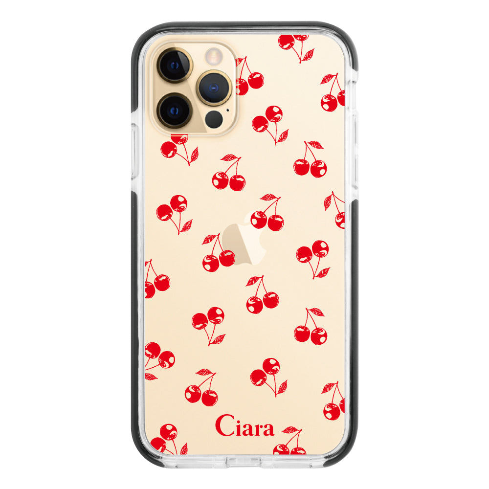 iPhone11Pro クッションバンパー 耐衝撃クリアケース ロマンティックチェリー レッド